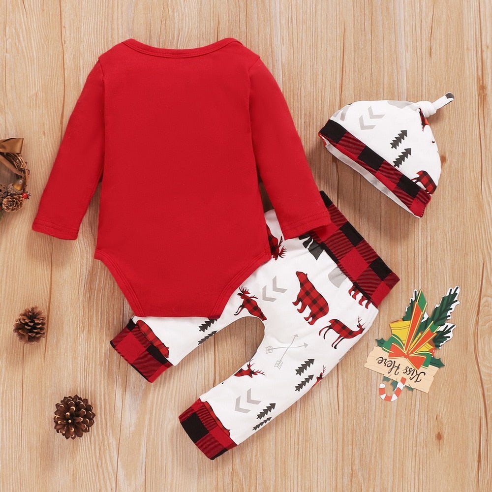 Christmas Baby Outfits 2020 Winter Cotton 3Piece Set Bodysuit+Pants+Hat Xmas Print Long Sleeve Baby Clothes for Boy Girl D30