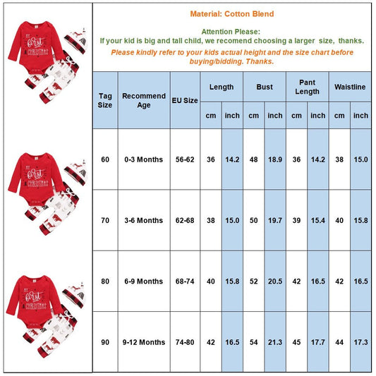 Christmas Baby Outfits 2020 Winter Cotton 3Piece Set Bodysuit+Pants+Hat Xmas Print Long Sleeve Baby Clothes for Boy Girl D30